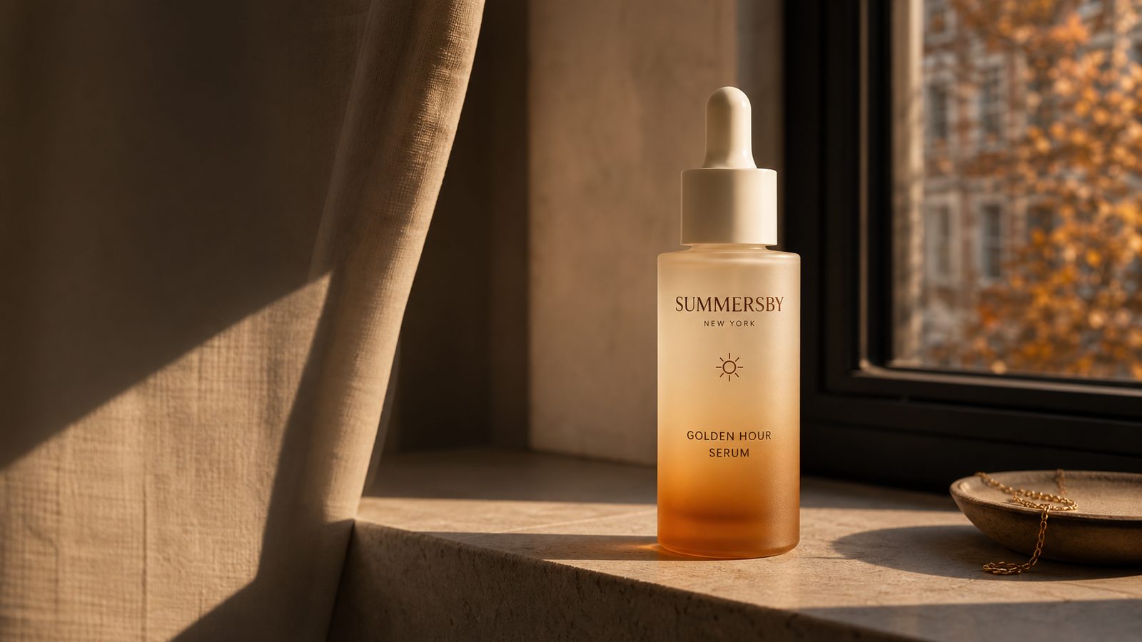 Golden Hour Serum in warm window light