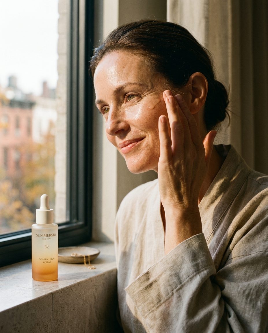 Woman in her forties during her skincare ritual